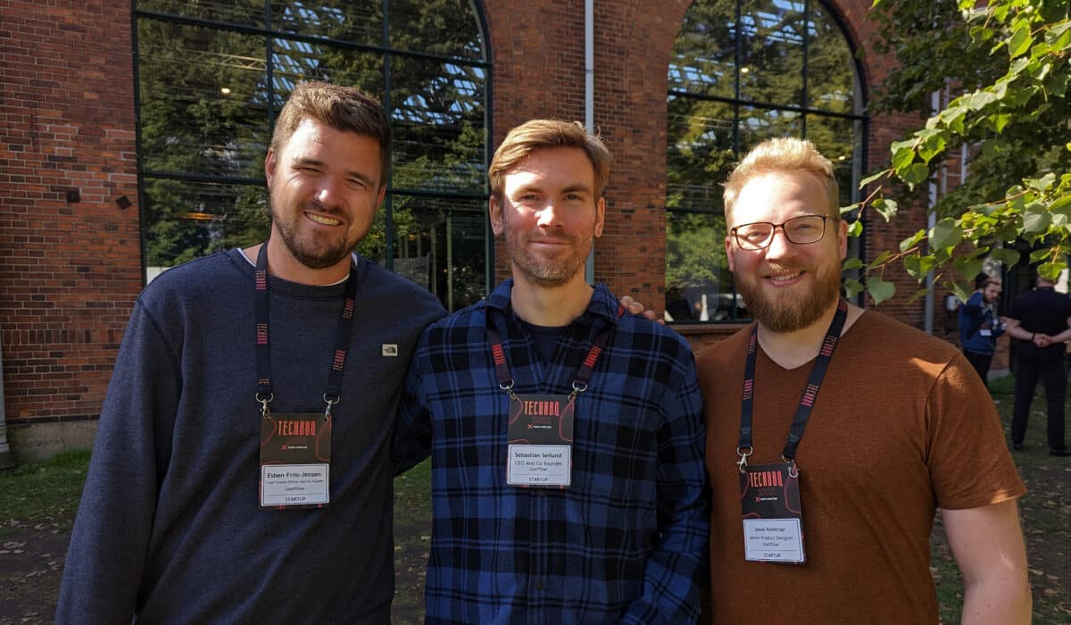 The Userflow team: Esben Friis-Jensen (co-founder), Sebastian Seilund (co-founder), and Jonas Kelstrup (designer)